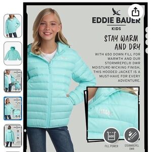 Eddie Bauer AQUA Puffer Jacket ackable NWT sz 14-16 XL KIDS MINT GREEN